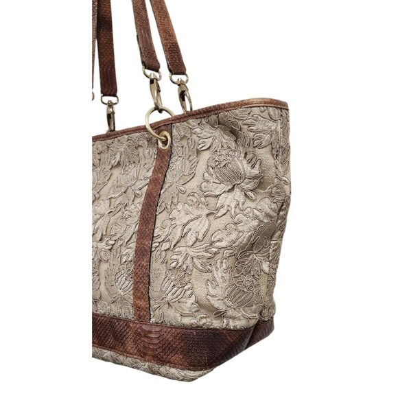 Rare Clever Carriage Company Embroidered lace & Croc Embossed Leather Large Tote - Picture 6 of 15
